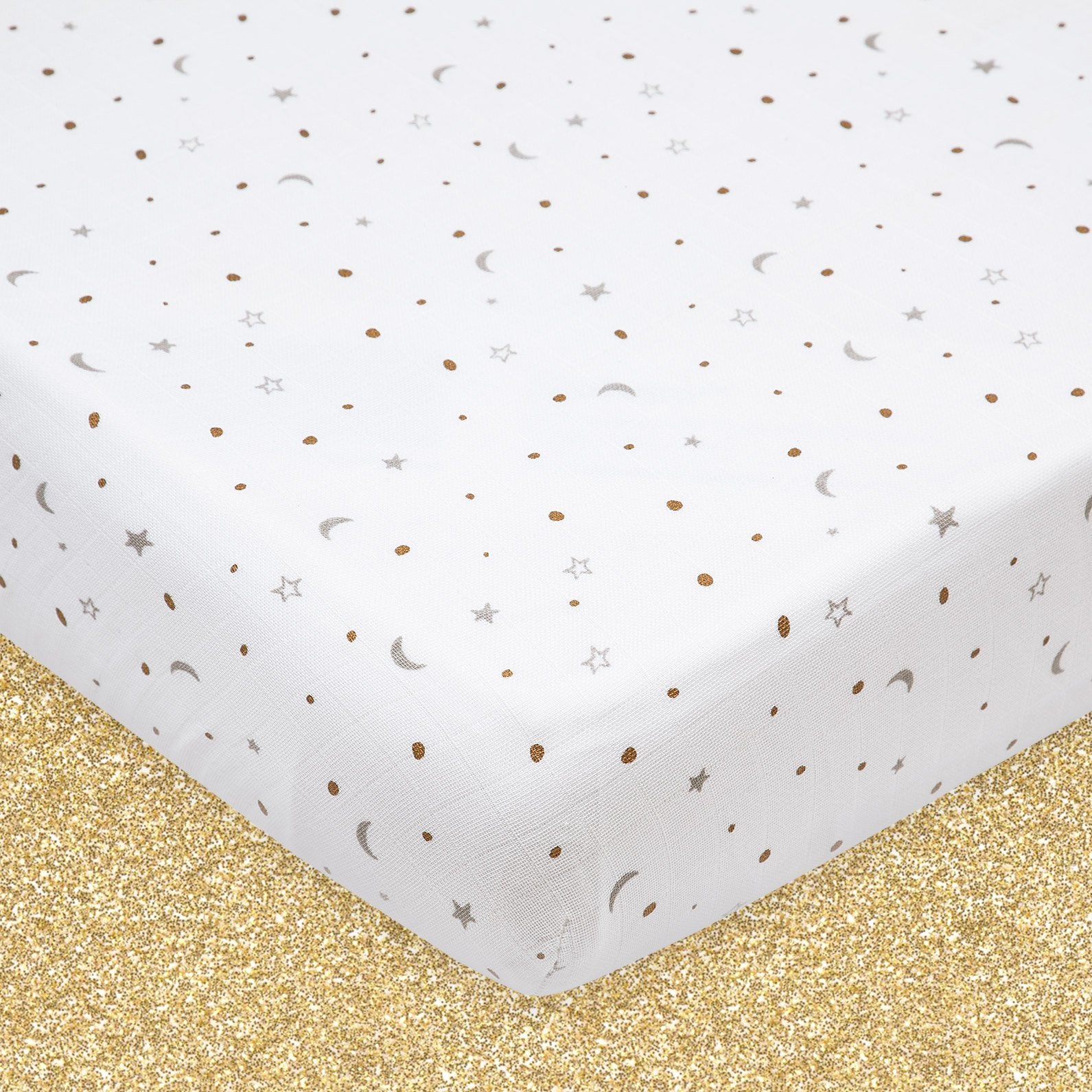 Cotton Fitted Cot Sheet – Sleepy Star (Metallic)